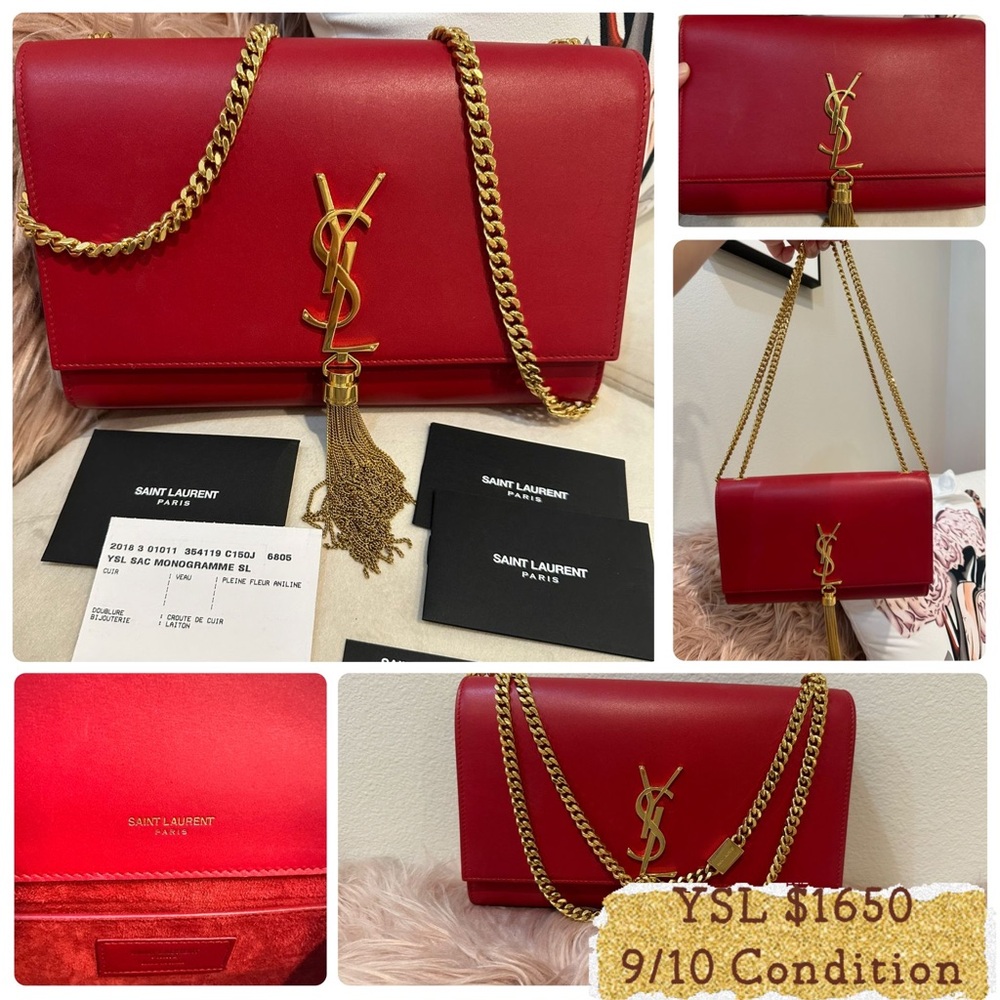 Saint Laurent Red Shoulder Bag with Gold Chain